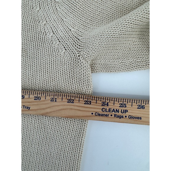 Eddie Bauer Fishermans Sweater Large Mens‎ Cable Knit Mock Neck Button Beige - Picture 9 of 15